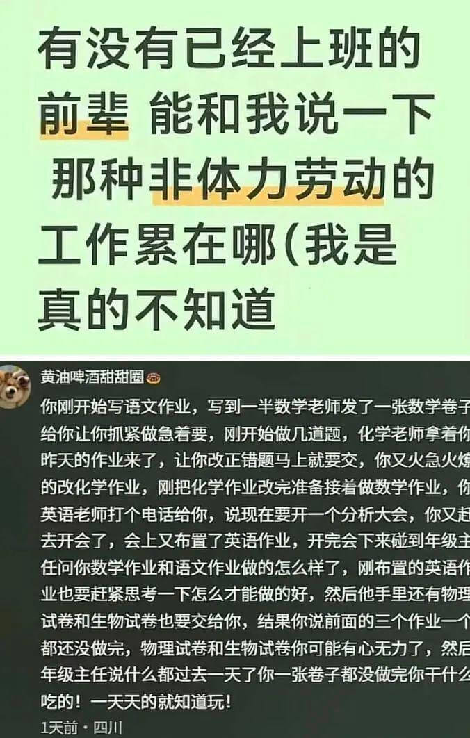 有没有已经上班的前辈能和我说一下，那种非体力劳动的工作累在哪