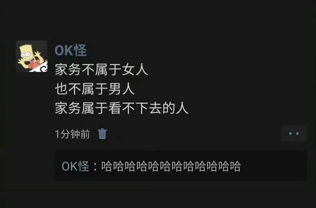 OK怪家务不属于女人也不属于男人家务属于看不下去的人1分钟前