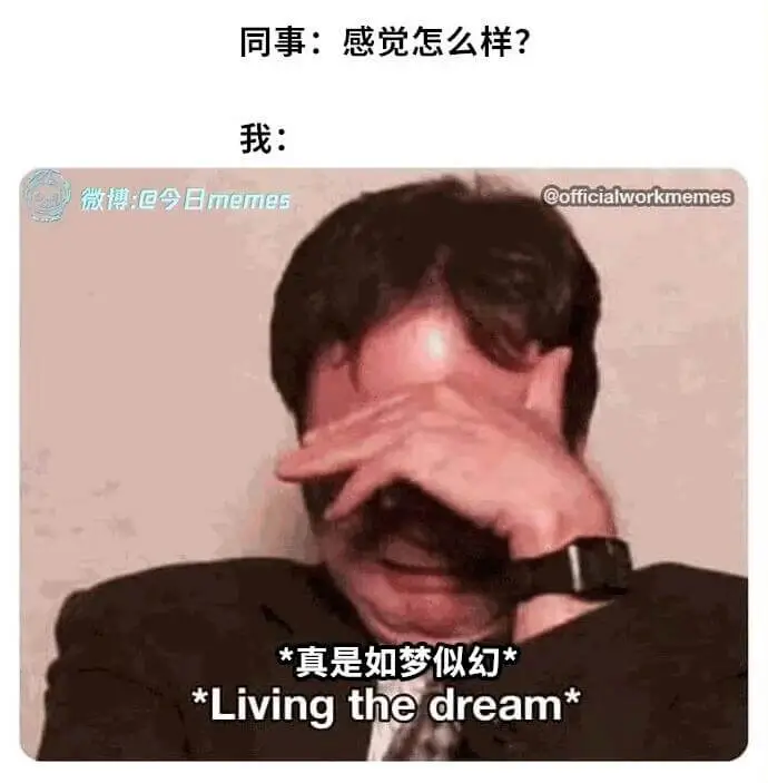 同事:感觉怎么样?我:微博:@今日memes@officia