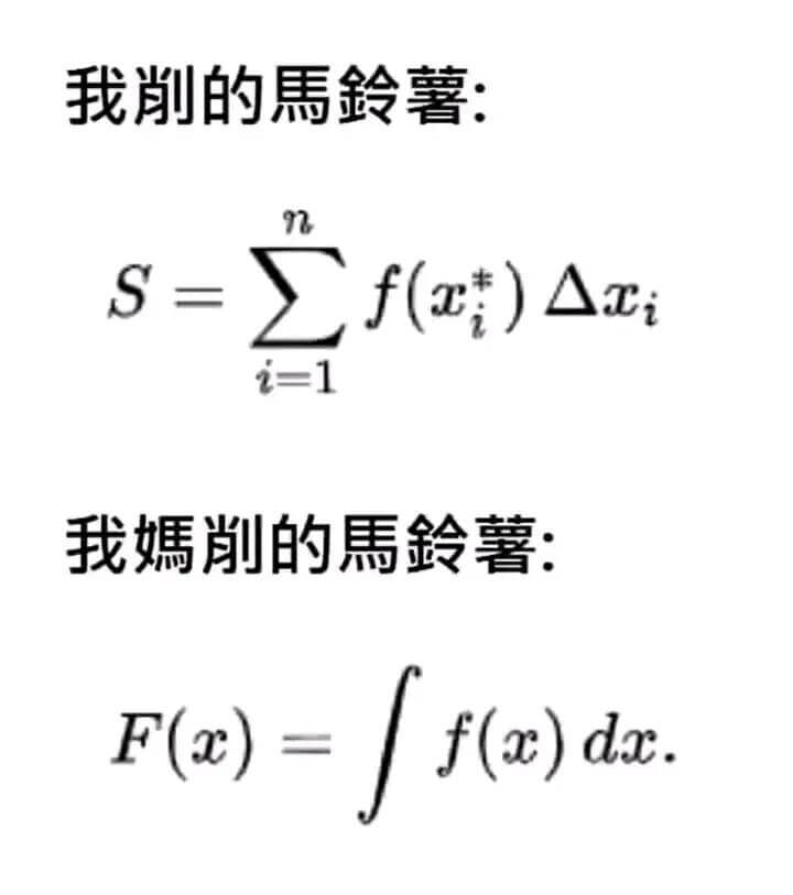 我削的馬鈴薯：97S=Σf(a)△aᵢi=1我媽削的馬鈴薯：