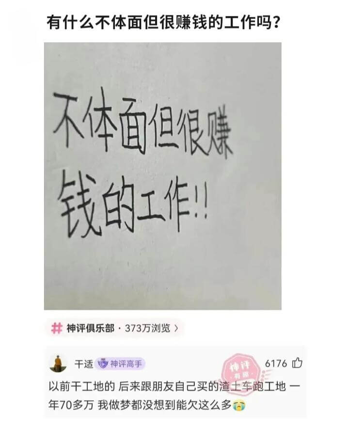 有什么不体面但很赚钱的工作吗?不体面但很赚钱的工作!!神评俱