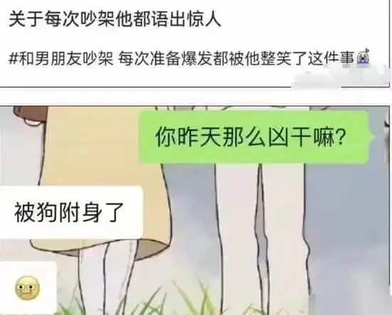 关于每次少架他都语出惊人和男朋友吵架每次准备爆发都被他整笑了