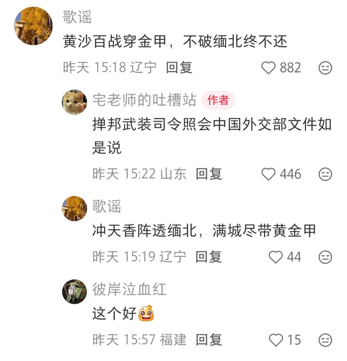 歌谣黄沙百战穿金甲,不破缅北终不还昨天15:18辽宁回复88