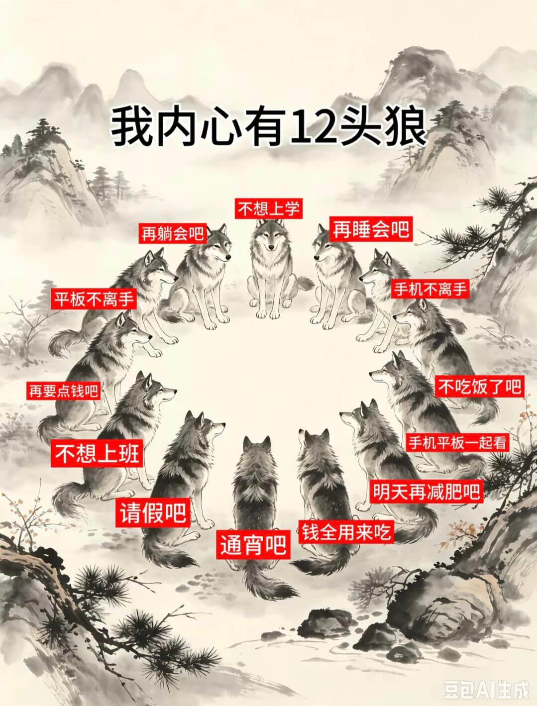我内心有12头狼不想上学再躺会吧再睡会吧手机不离手平板不离手