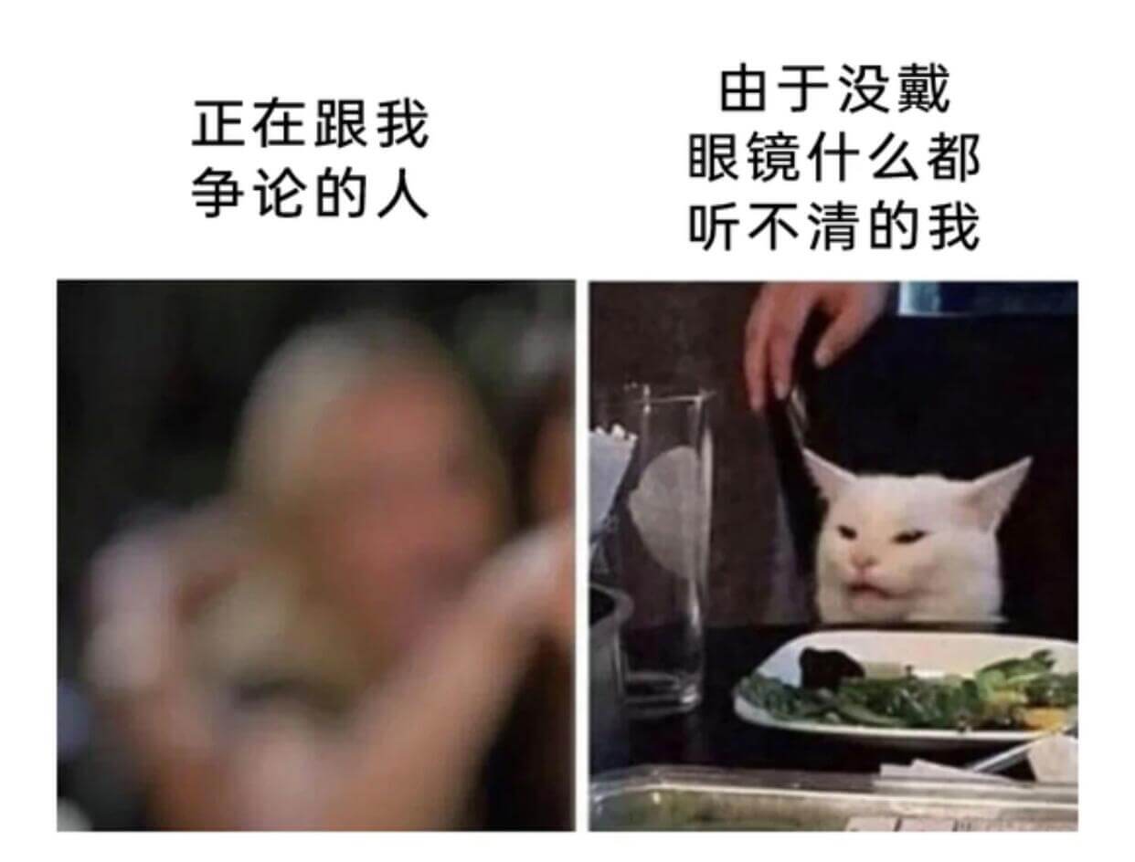 由于没戴眼镜什么都听不清的我正在跟我争论的人