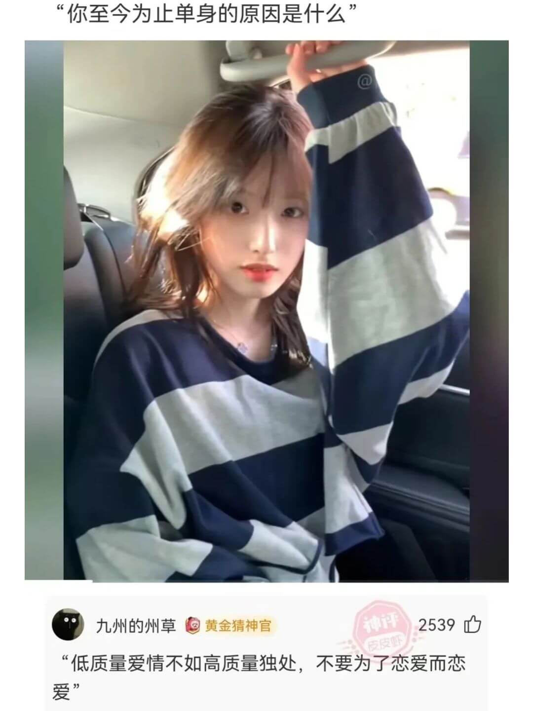 “你至今为止单身的原因是什么”九州的州草黄金猜神官2539“