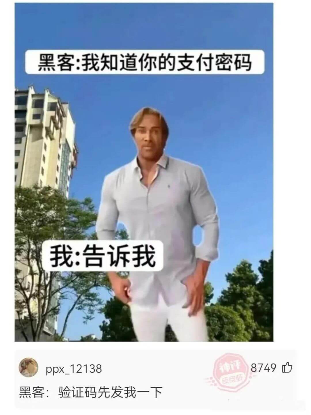 黑客:我知道你的支付密码我:告诉我ppx_12138黑客:验