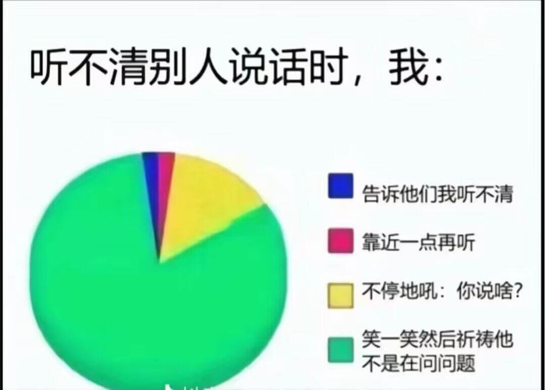 听不清别人说话时，我：告诉他们我听不清靠近一点再听不停地吼：
