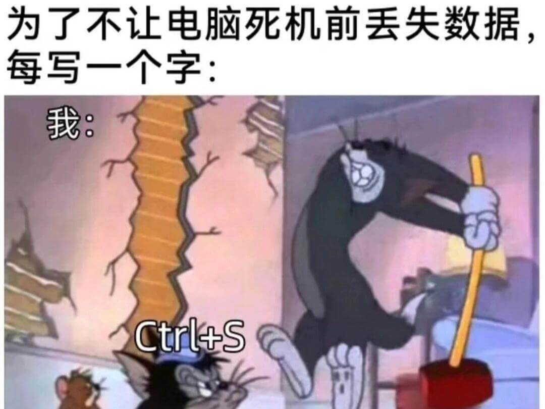 为了不让电脑死机前丢失数据。每写一个字：我：Ctrl+S