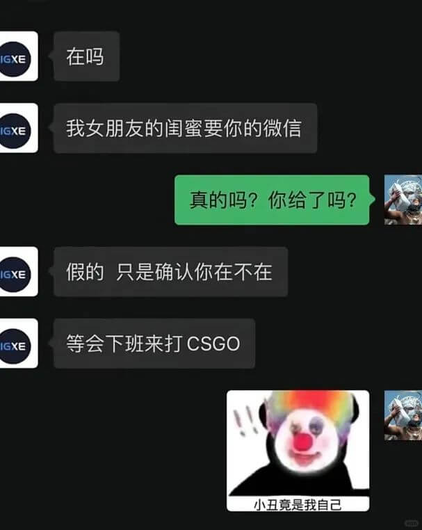 在吗我女朋友的闺蜜要你的微信真的吗？你给了吗？IGXE假的，