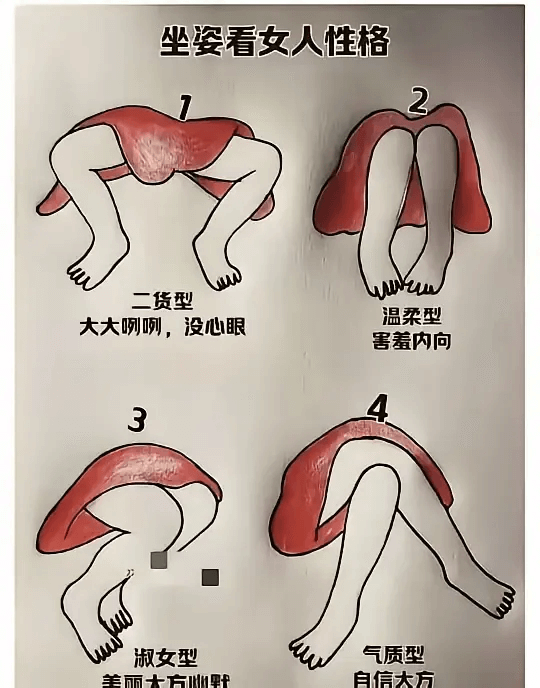 坐姿看女人性格二货型大大咧，没心眼害差内向温柔型美丽大方州自