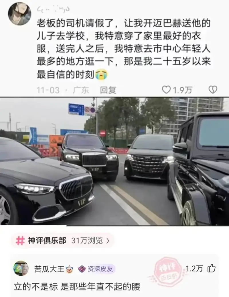 老板的司机请假了，让我开迈巴赫送他的儿子去学校，我特意穿了家