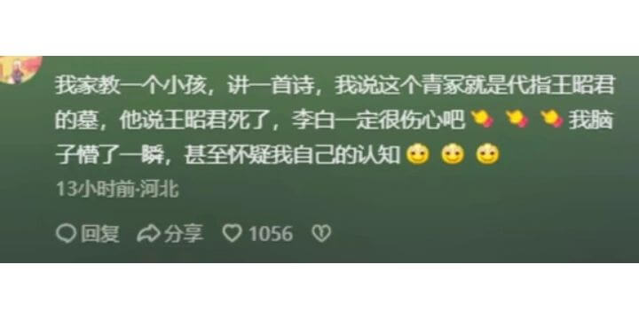我家教一个小孩，讲一首诗。我说这个青冢就是代指王昭君的墓，他