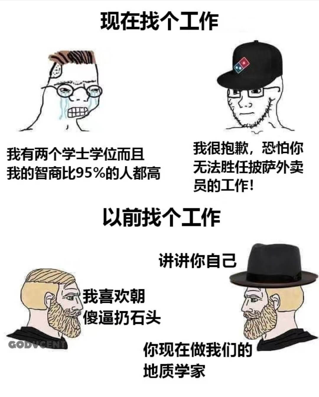 现在找个工作我有两个学士学位，而且我的智商比95%的人都高。