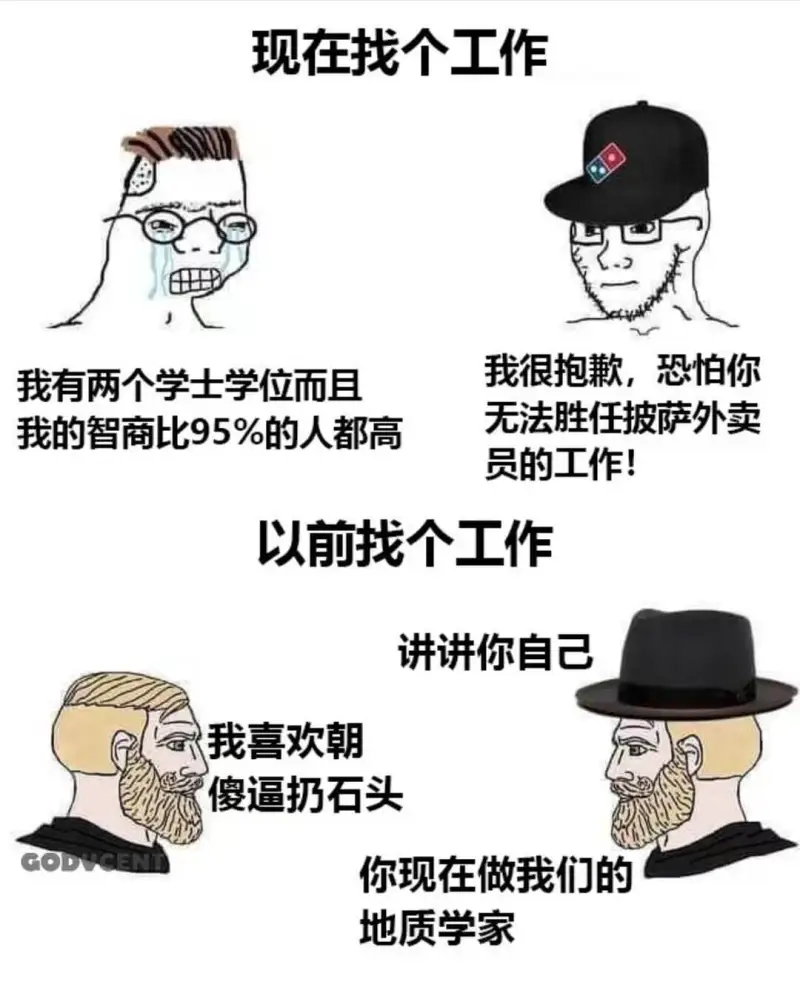 现在找个工作我有两个学士学位，而且我的智商比95%的人都高。