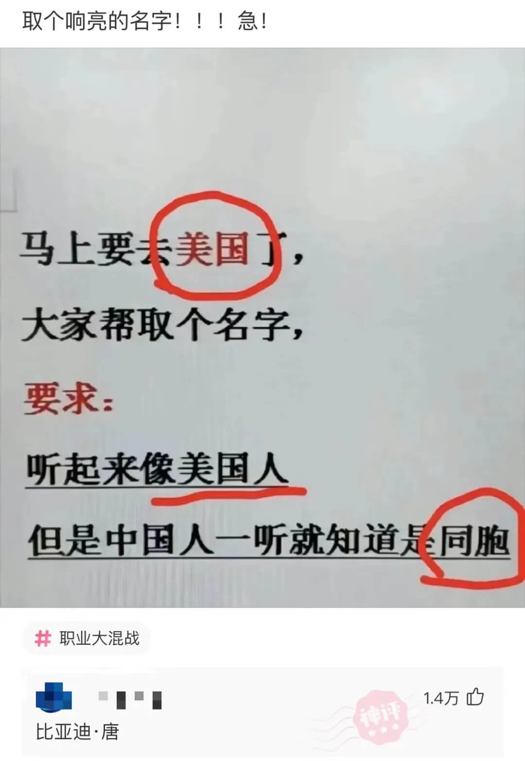 取个响亮的名字!!!急!马上要去美国了，大家帮取个名字。要求