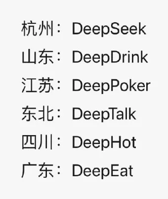 杭州：DeepSeek山东：DeepDrink江苏：Deep