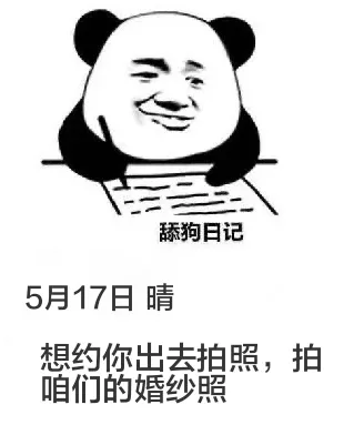 舔狗日记5月17日晴想约你出去拍照，拍咱们的婚纱照。