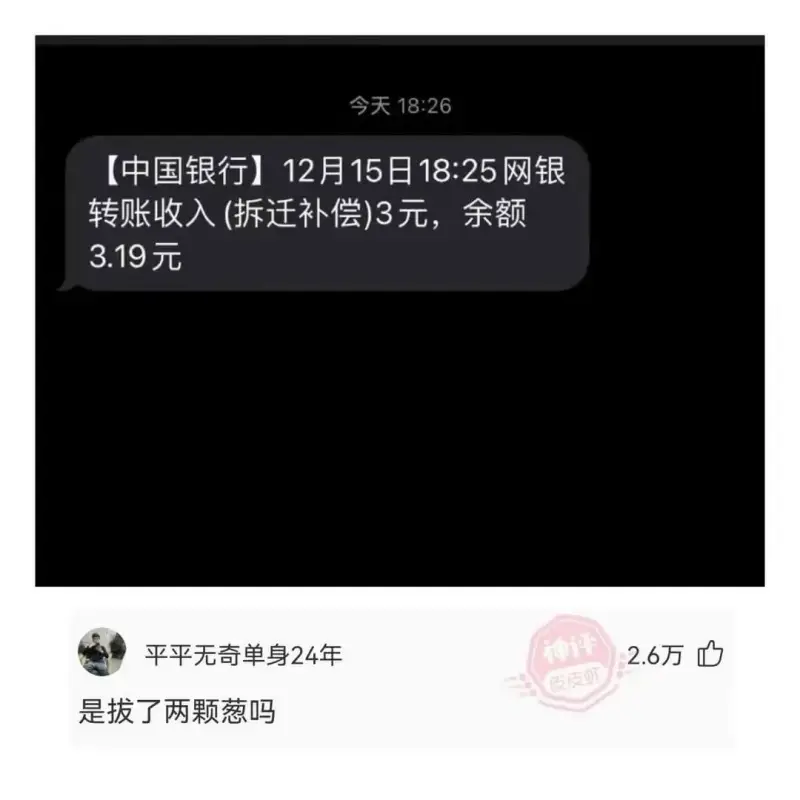 [中国银行]12月15日18:25网银转账收入(拆迁补偿)3