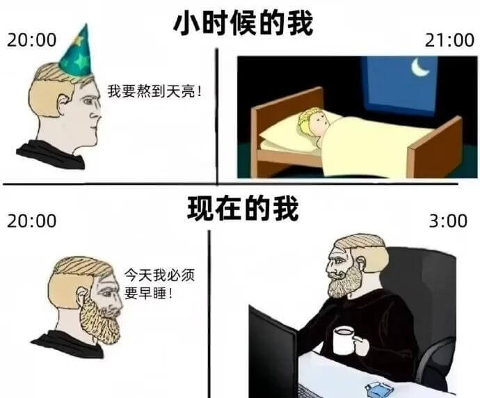 小时候的我20:0021:00我要熬到天亮！现在的我20:0