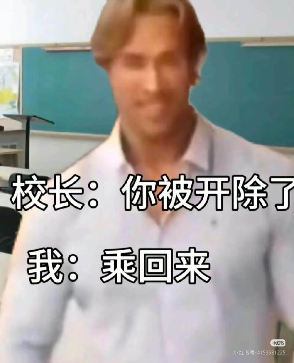 校长：你被开除了。我：乘回来。小红书小红书号：4153581