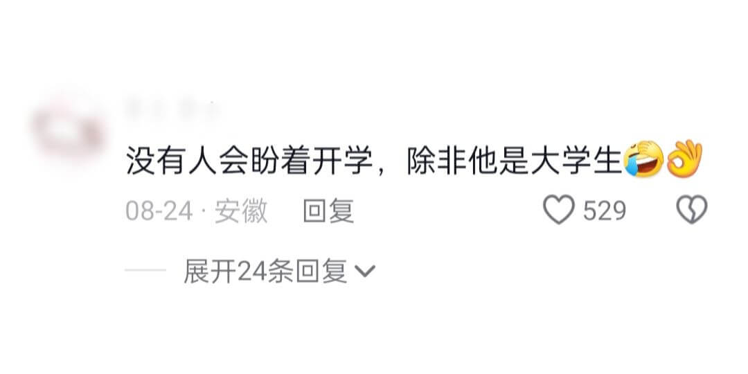 没有人会盼着开学，除非他是大学生08-24·安徽回复529展