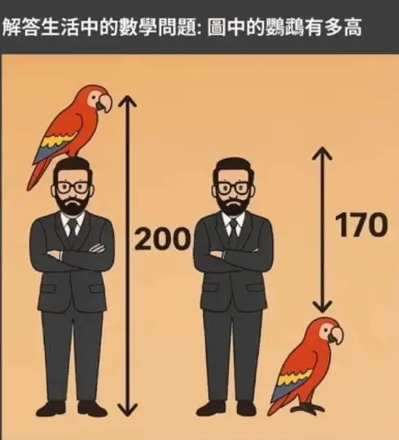 解答生活中的数享周题：圖中的鹦鹉有多高170200