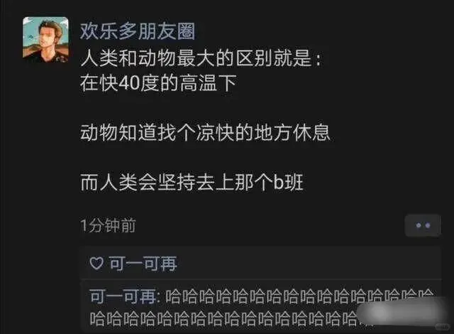 欢乐多朋友圈人类和动物最大的区别就是:在快40度的高温下动物