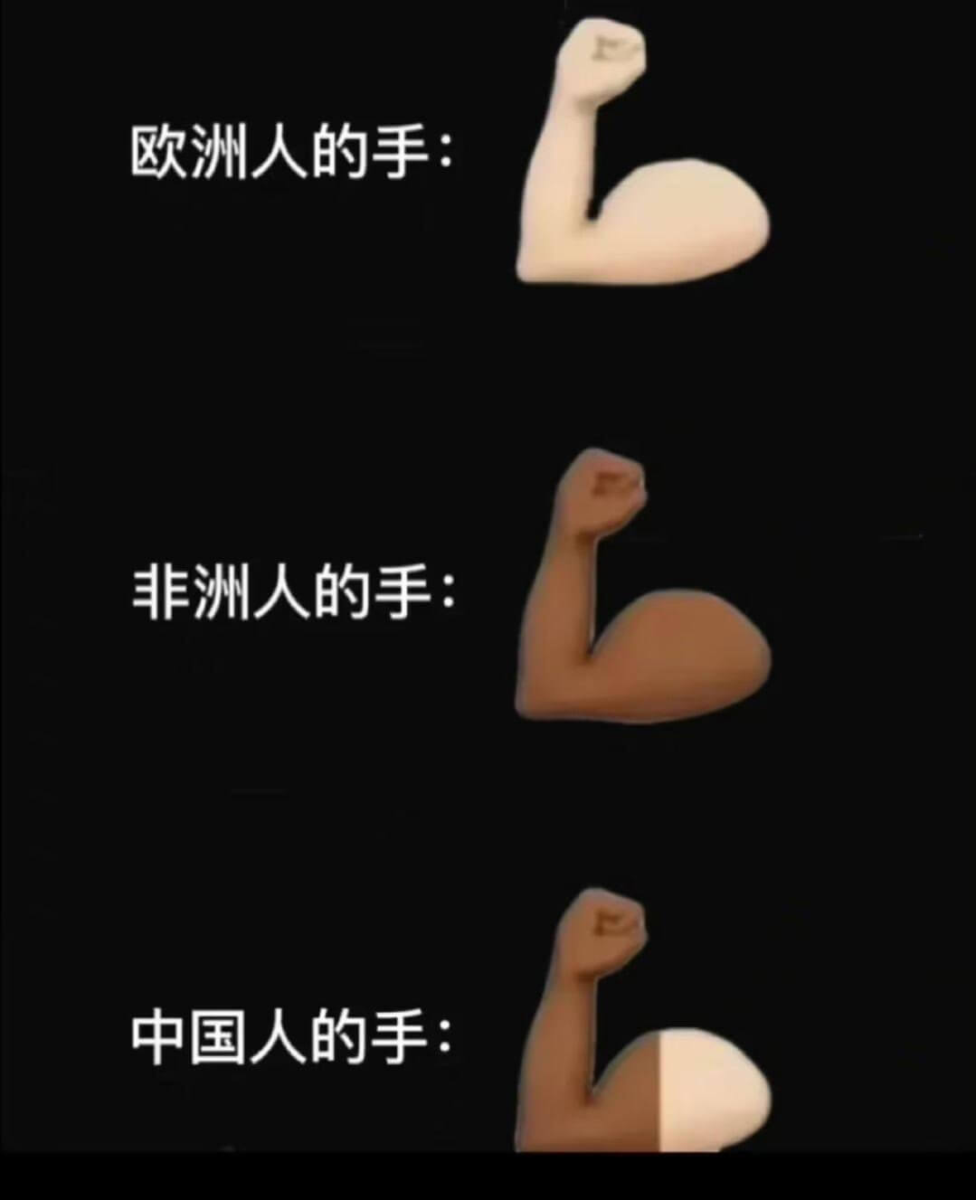 欧洲人的手:非洲人的手:中国人的手: