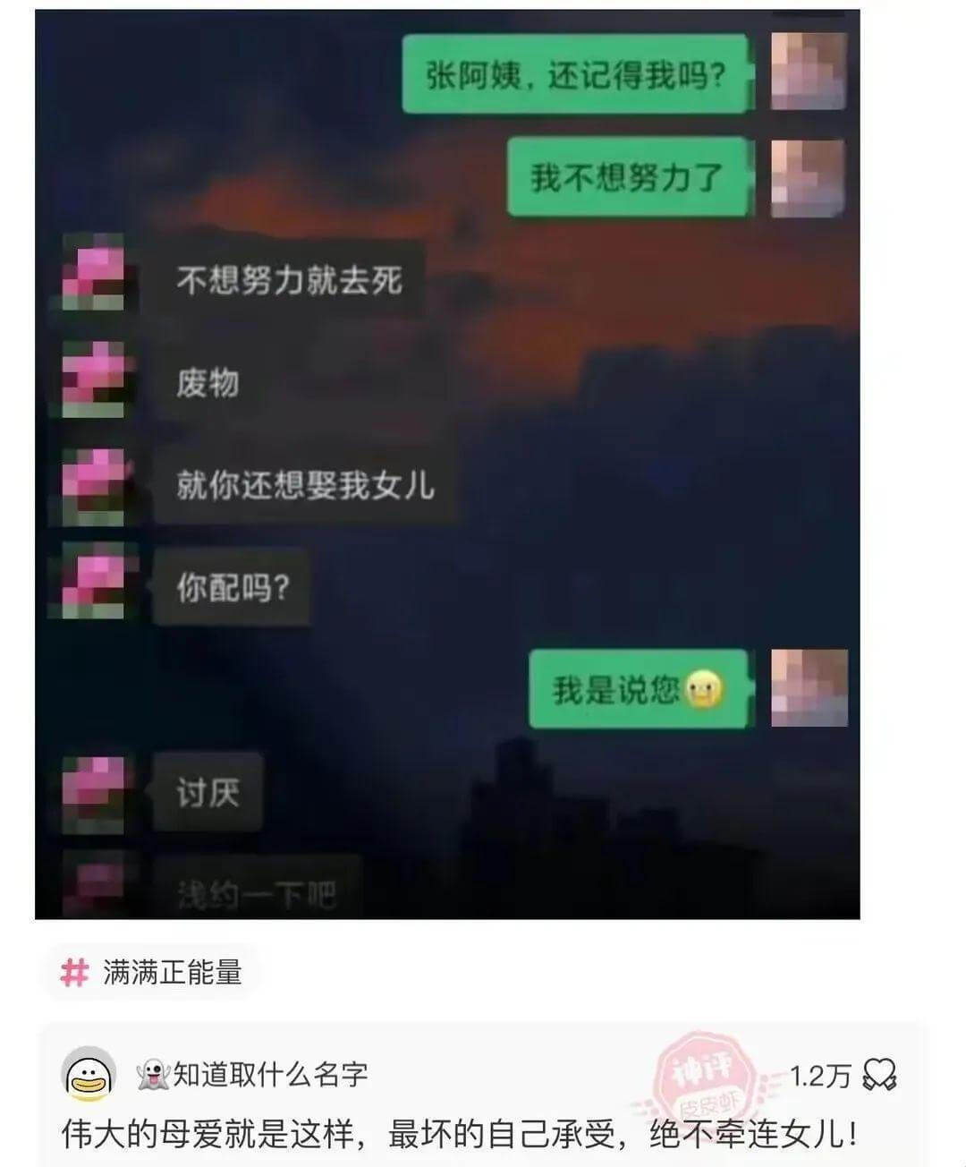 张阿姨，还记得我吗？我不想努力了。不想努力就去死。废物。就你