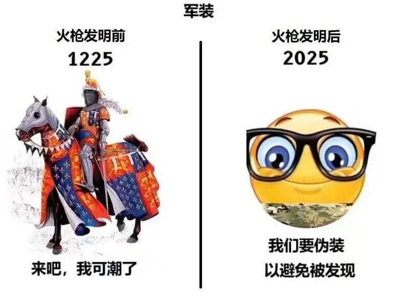 军装火枪发明前，火枪发明后。1225—2025我们要伪装，来