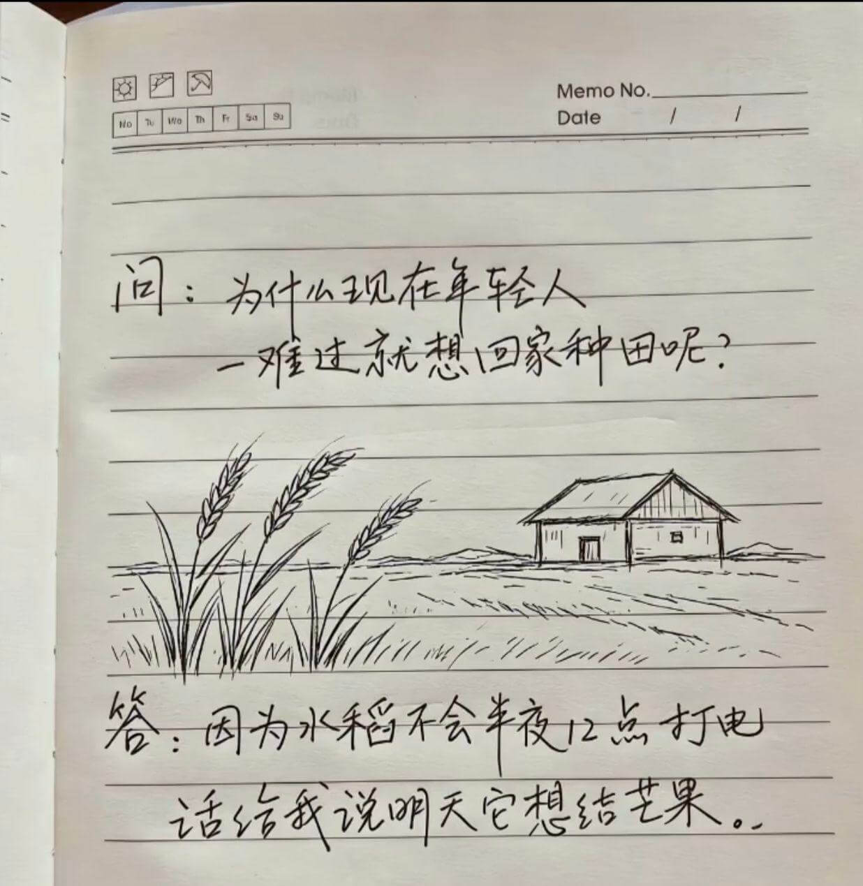 MemoNoDate问题：为什么现在年轻人一难过就想回家种田