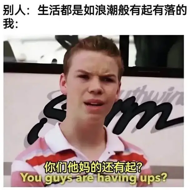 别人：生活都是如浪潮般有起有落的我：你们他妈的还有起？