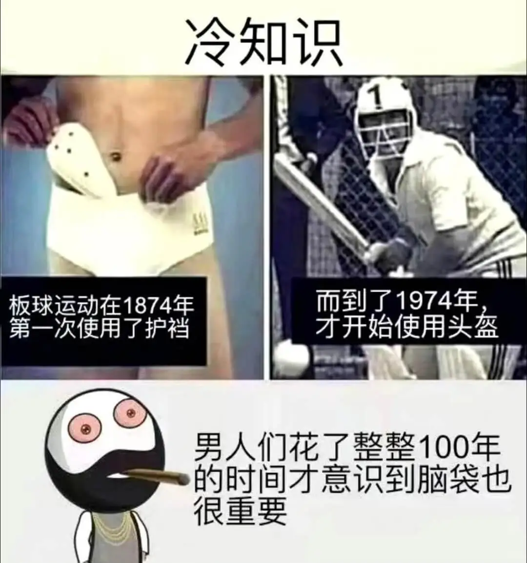 冷知识板球运动在1874年第一次使用了护裆，而到了1974年