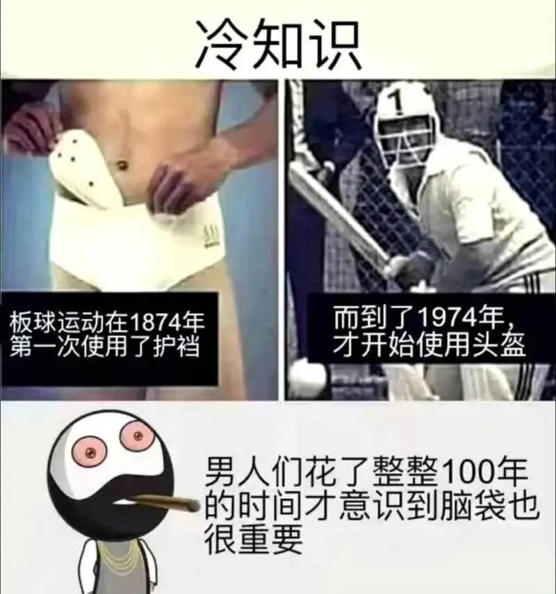 冷知识板球运动在1874年第一次使用了护裆，而到了1974年