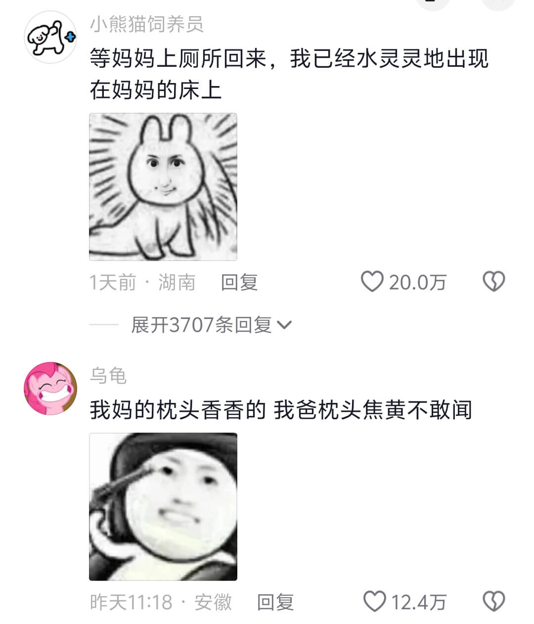 小熊猫饲养员等妈妈上厕所回来，我已经水灵灵地出现在妈妈的床上