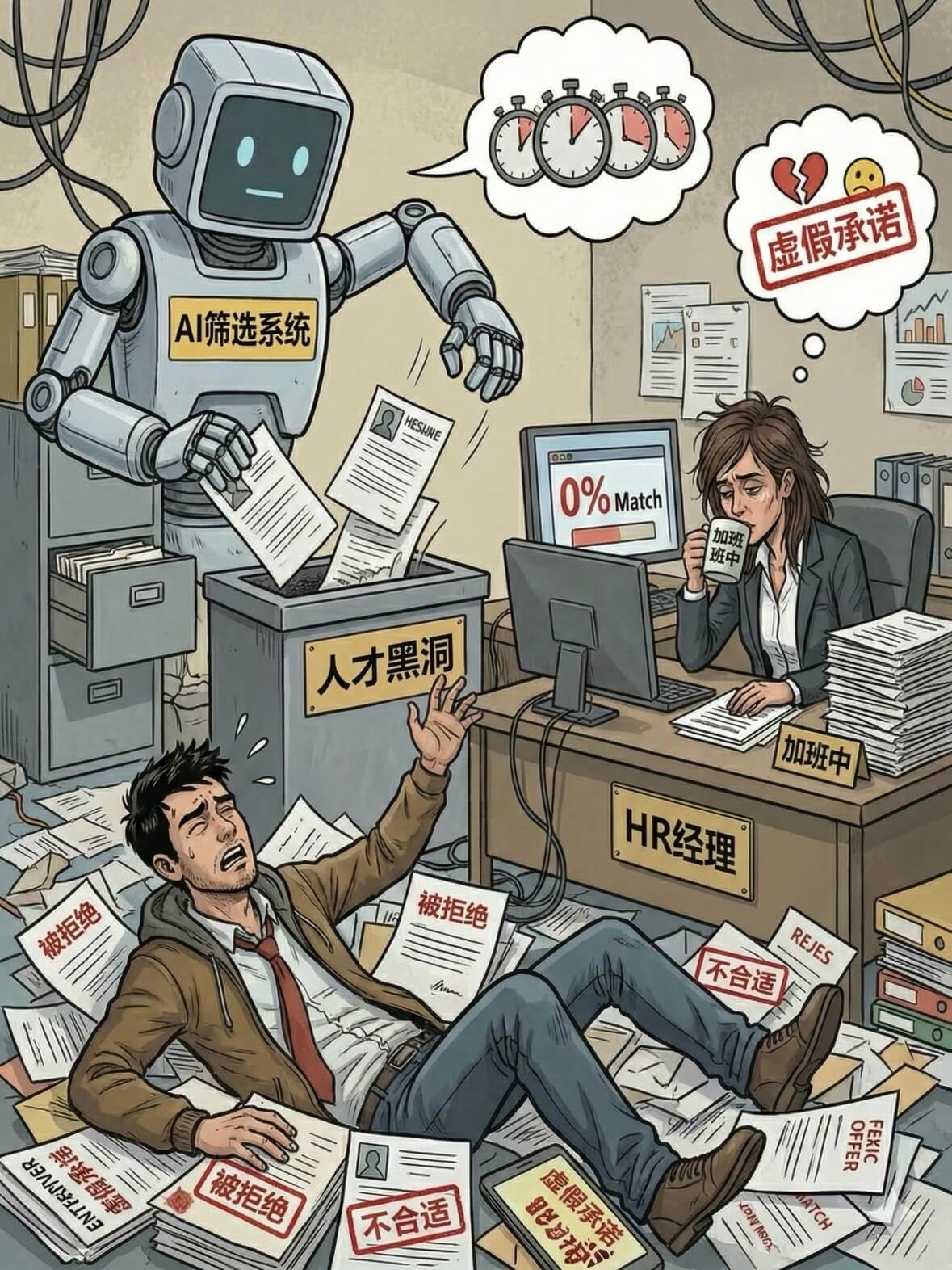 虚假承诺AI筛选系统0%Match加班中人才黑洞HR经理被拒