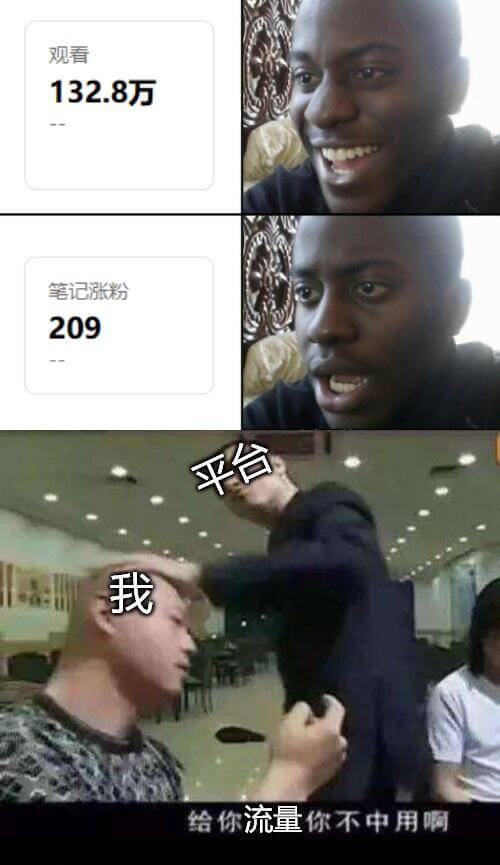 观看132.8万笔记涨粉209我给你流量，你不中用啊