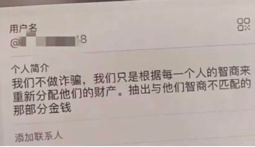 用户名个人简介我们不做诈骗,我们只是根据每一个人的智商来重新