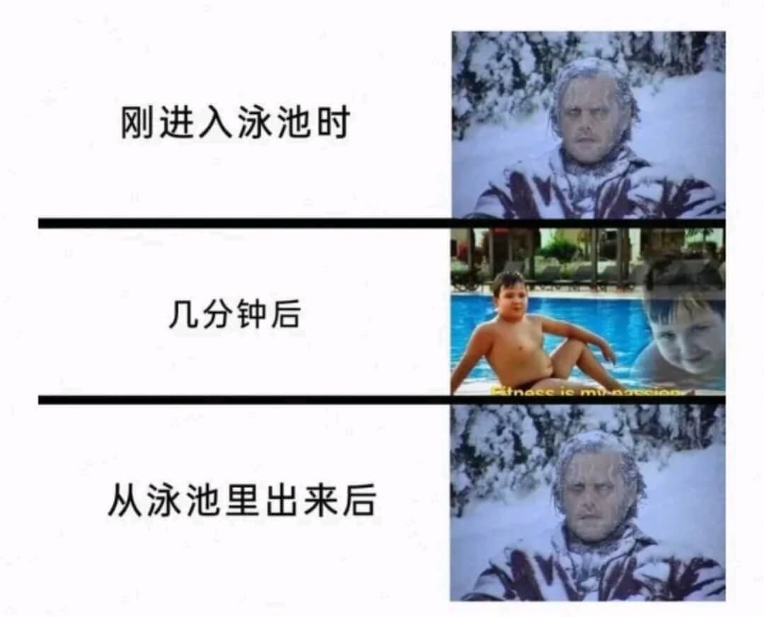 ###刚进入泳池时几分钟后，从泳池里出来后。