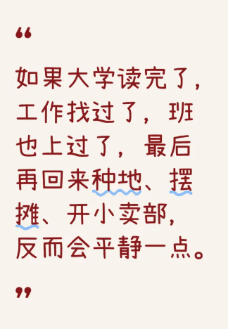 如果大学读完了,工作找过了,班也上过了,最后再回来种地、摆摊