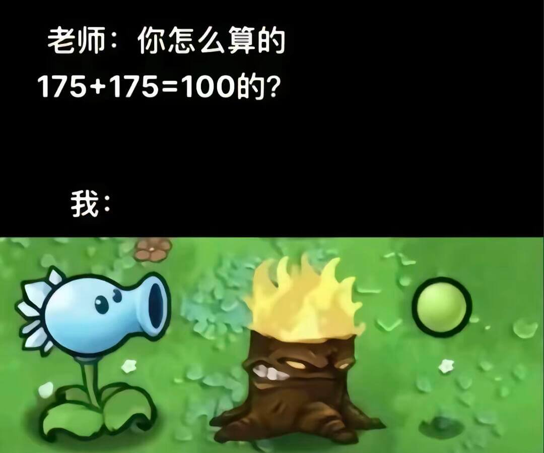 老师：你怎么算的175+175=100的？我：
