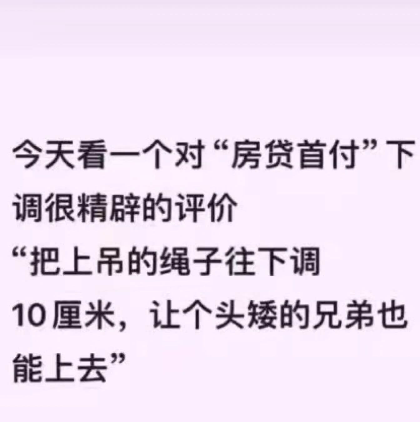 今天看一个对“房贷首付”下调很精辟的评价“把上吊的绳子往下调