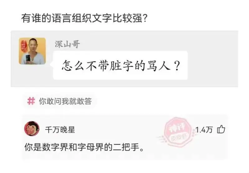 有谁的语言组织文字比较强?深山哥怎么不带脏字的骂人?你敢问我