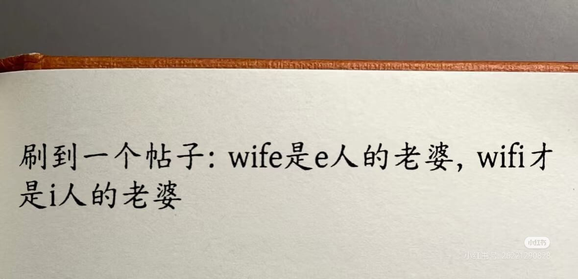 刷到一个帖子：wife是e人的老婆，wifi才是人的老婆小红
