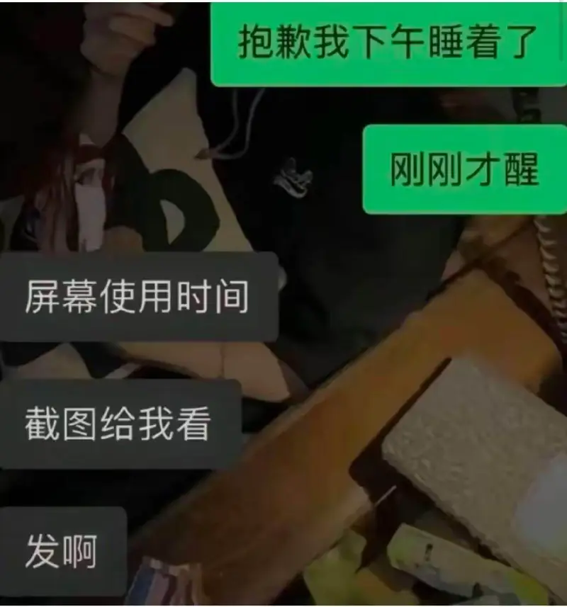 抱歉我下午睡着了。屏幕使用时间，截图给我看。发啊，刚刚才醒。