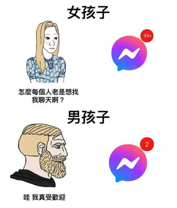 女孩子99+怎麽每个人老是想找我聊天啊？男孩子哇我真受欢迎