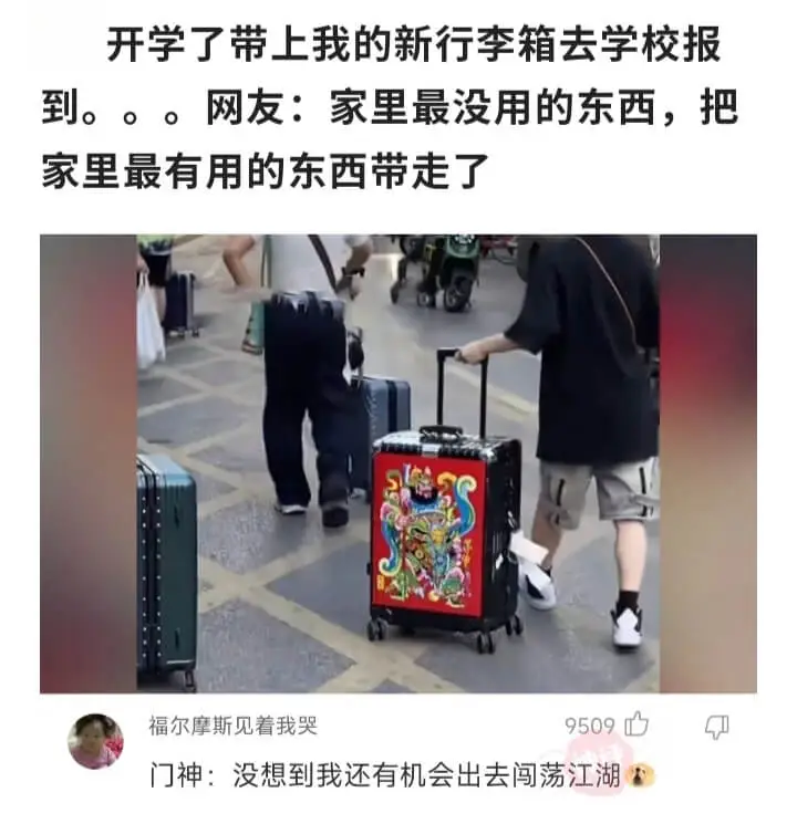 开学了，带上我的新行李箱去学校报到。。。网友：家里最没用的东