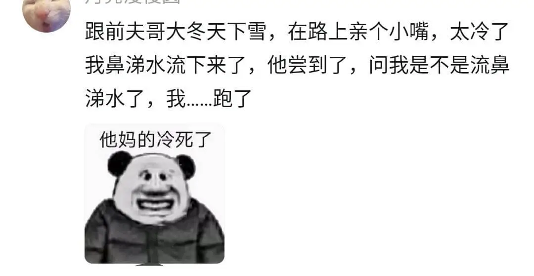 跟前夫哥大冬天下雪,在路上亲个小嘴,太冷了。我鼻涕水流下来了