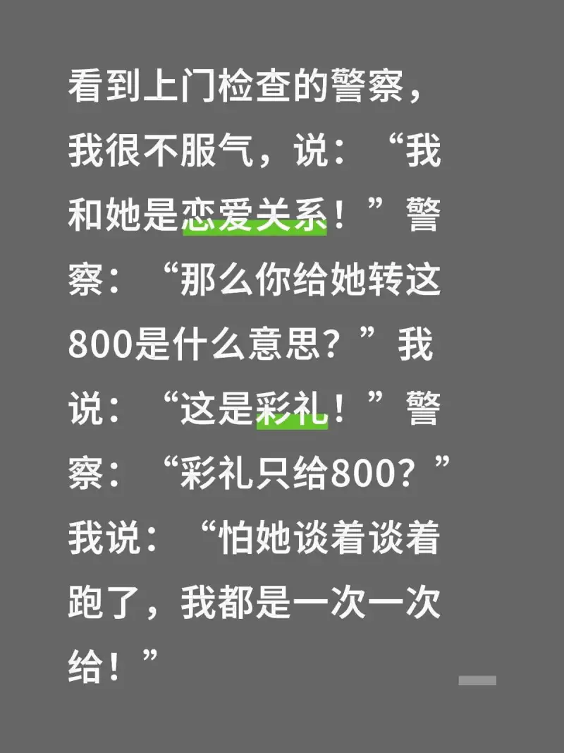 看到上门检查的警察，我很不服气，说：“我和她是恋爱关系！”警